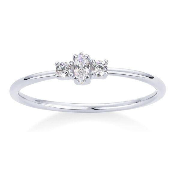 Gold Plated Marquise Mini Round Ring - white gold - Picture 1 of 4
